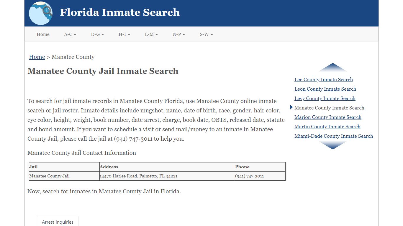Manatee County FL Jail Inmate Search
